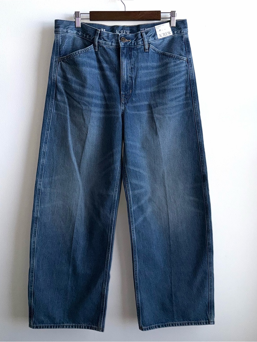 NWT J CREW Zoe Barrel Jeans Mid Rise Rigid Denim Size 31 New Blue